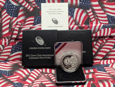 2017-P PROOF Lions Clubs International Centennial Commemorative Silver Dollar in OGP w/ COA