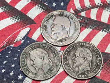 (3) French Ten Centimes 1861, 1862, 1864