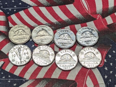 (8) Canadian Nickels 1944, (2) 1952, (3) 1954, 1949, 1964