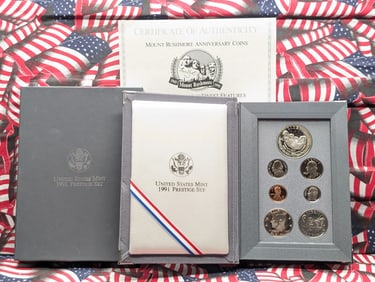 1991-S U.S. Mint Prestige Set in OGP w/ COA - Includes Mount Rushmore Anniv. Commemorative Silver Do