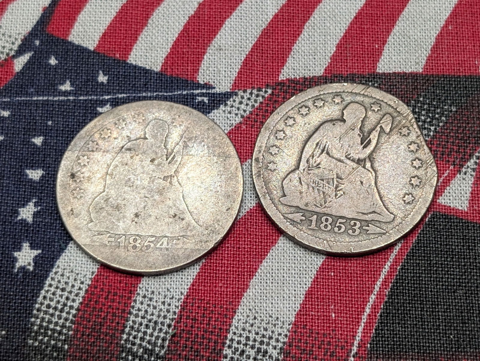 Lot of Two Seated Liberty Quarters w/ Damage (1 of 2)