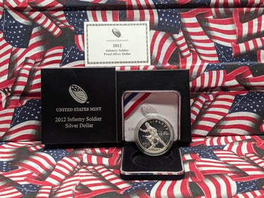 2012-W PROOF Infantry Soldier Commemorative Silver Dollar in OGP w/ COA