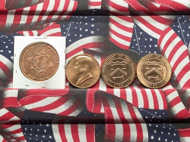 (2) Dept. of the Treasury Medallions, John F. Kennedy Medallion, Survival Podcast Copper 1 Oz. Round