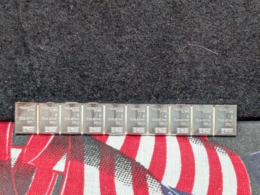 1 Gram Each .999 FINE SILVER Valcambi Designed Miniature Art Bars in Unbroken Strip (10 Grams Total)