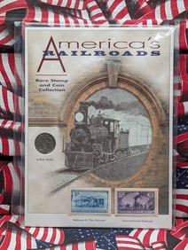 America's Railroads Rare Stamp & Coin Collection in Display  (1937-D Buffalo Nickel)
