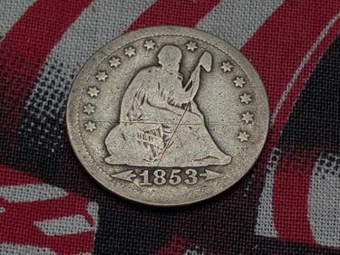 1853 w/ Arrows & Rays Seated Liberty Quarter w/ Scratch *VG*