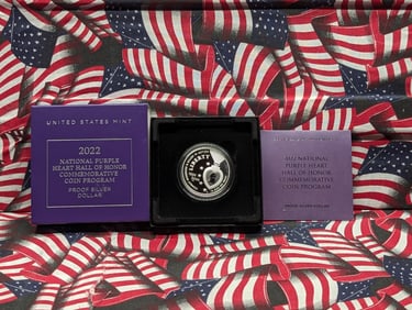 2022-W PROOF National Purple Heart Hall of Honor Commemorative Silver Dollar in OGP w/ COA