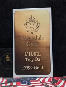 1/100th Troy Oz. .9999 FINE GOLD Scottsdale Mint Designed Miniature Art Bar
