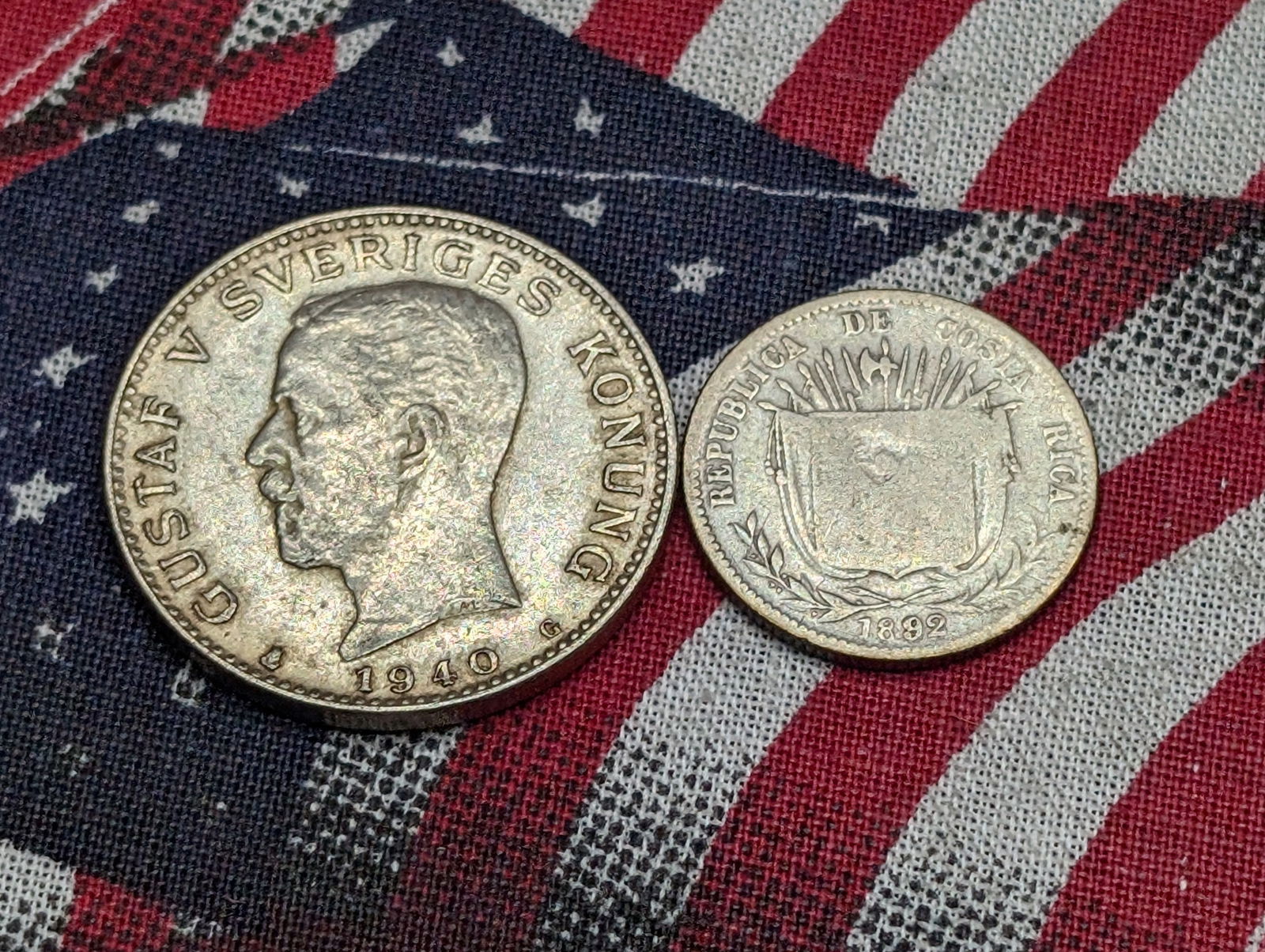 1892 Costa Rica 10 Silver Centavos & 1940-G Sweden Silver 1  Krona (2 PCS) (1 of 2)