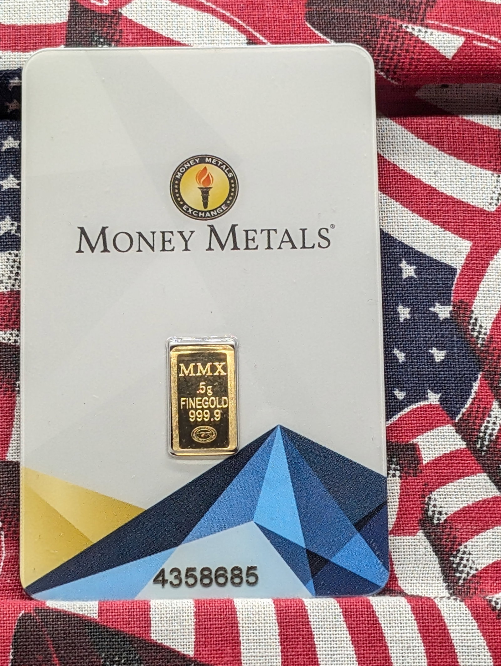1/2 Gram Money Metals Exchange .9999 FINE GOLD Bar: 1/2 Gram Money Metals Exchange .9999 FINE GOLD Bar