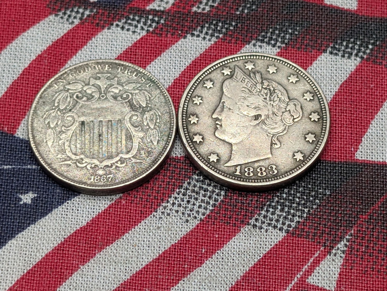 1867 Shield Nickel & 1883 Liberty Head V-Nickel (2 PCS) (1 of 2)