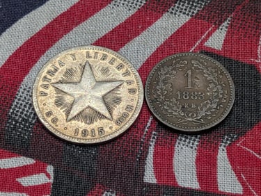 1883-KB Hungary 1 Kreuzer  & 1915 Caribbean 20 Silver Centavos (2 PCS)