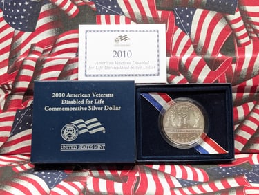 2010-W UNC American Veterans Disabled for Life Commemorative Silver Dollar in OGP w/ COA