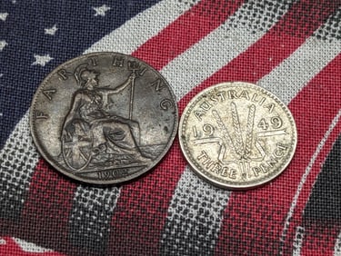 1902 United Kingdom Farthing & 1949 Australia Silver Three pence (2 PCS)