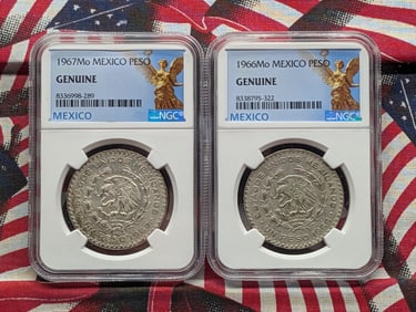 1966-Mo & 1967-Mo Mexico Pesos - Both NGC GENUINE (2 Coins)