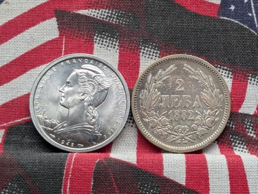 1882 Bulgaria 2 Silver Leva & 1948 French West Africa 2 Francs (2 PCS)