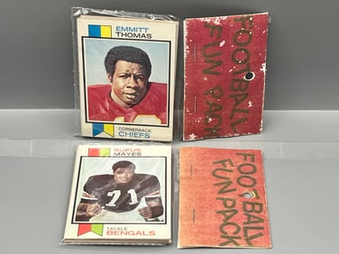 Lot of (2) West Corp. Football Cello Fun Pack Repack 1973 Topps Unopened Packs