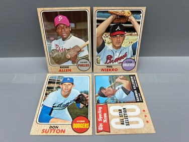 Lot of (4) 1968 Topps Baseball Star Player Cards - Varying Conditions - Richie Allen, Phil Niekro,
