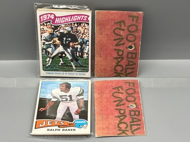 Lot of (2) West Corp. Football Cello Fun Pack Repack 1975 Topps Unopened Packs - Ken Stabler