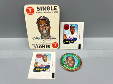 Lot of (4) 1968-71 Hank Aaron Baseball Cards - Varying Conditions - 1968 Topps Game, 1969 Topps