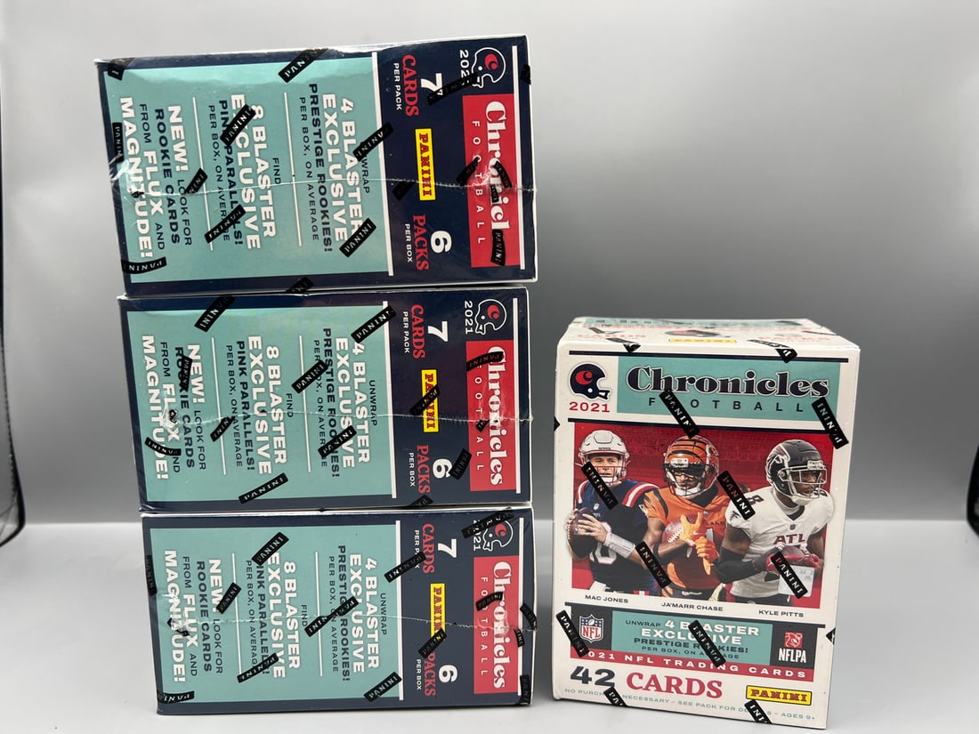 Lot of (4) 2021 Panini Chronicles Football Factory Sealed Blaster Boxes (1 of 2)
