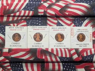 1980-S, 2012-S, 2013-S, & 2014-S Lincoln Memorial Cents, Cameo Proof