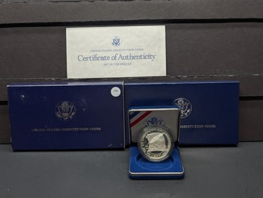 1987-S U.S. Constitution Silver Dollar, 90% Silver In OGP With COA