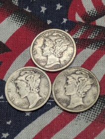 1918-P 1918-D 1918-D Mercury Head Dimes. 3 Coins.