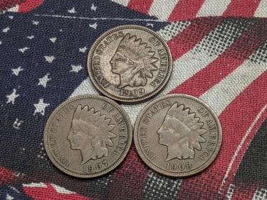 1907, 1908, & 1909 Indian Head Pennies