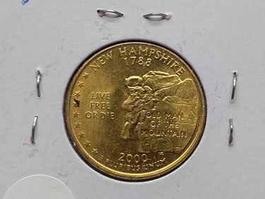 2000-D New Hampshire U.S. State Quarter, Layered In 24kt Gold