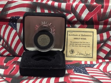 1867 Shield Nickel w/Rays COA Box