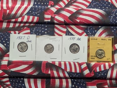 1937 D, 1937-S, 1939-P, & 1939-D Mercury Dimes