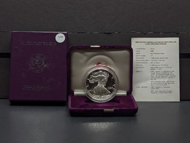 1989-S American Silver Eagle, .999 Silver In OGP With COA