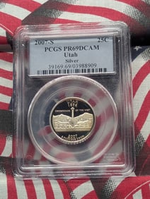 2007-S Utah Silver State Quarter. 90% Silver. PCGS PR69DCAM. Top Tier Grader