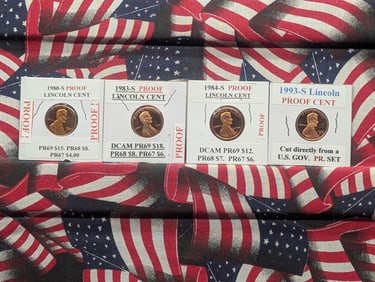 1980-S, 1983-S, 1984-S, & 1993-S Lincoln Memorial Cents, All Proof