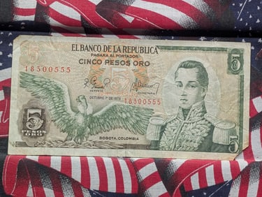 1978 Colombia 5 Peso Bank Note. Tough