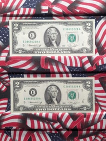 1976 Series Consecutive S/N's CU, $2 Federal Reserve Note