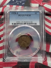 1928-S Lincoln Wheat Cent, PCGS VF35