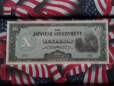 1944 Japanese Govt. 10 Peso Note. Tough WWII Era