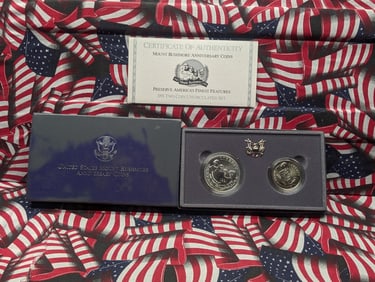 1991 P & D Mt. Rushmore Silver Dollar & Clad Half Dollar In OGP With COA