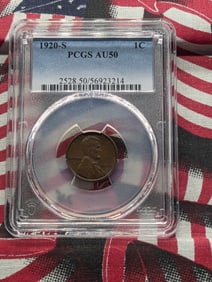 1920-S Lincoln Wheat Cent, PCGS AU50
