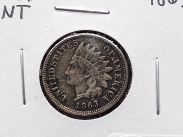 1863 Indian Head Cent. Semi Key. Civil War Era