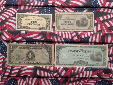 1943 Japan 10, 50 Centavos And 1, 10 Pesos Philippines WWII Military Invasion Currency. 4 Notes.