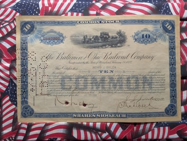 1928 $10.00 Baltimore & Ohio Railroad Stock Certificate