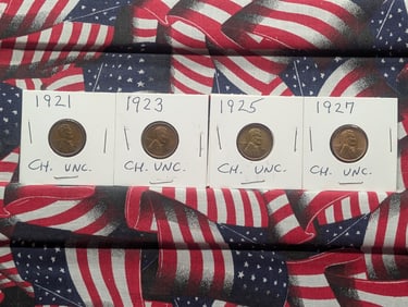 1921-P, 1923-P, 1925-P, & 1927-P Lincoln Wheat Cents, UNC