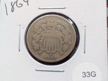 1864 US 2 Cent Piece. Civil War Era, Nice Type