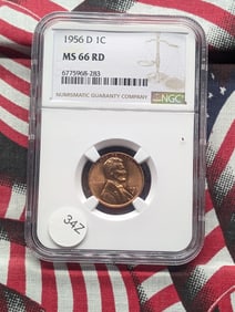 1956-D MS66 RD Lincoln Cent, (Graded by NGC)