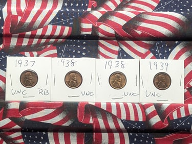 1937-P, (2) 1938-P, & 1939-P Lincoln Wheat Cents, UNC
