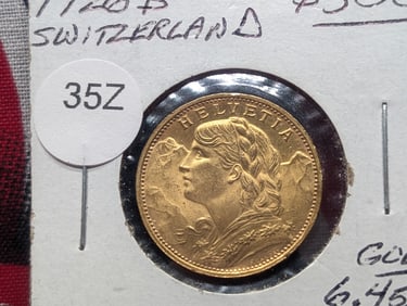 1926B Switzerland "Gold" 20 Franc, 6.452G Gold, only 50K minted