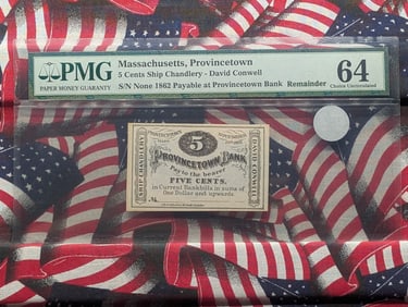 PMG 1862 5 Cent Ship Chandlery David Conwell Choice Uncirculated 64
